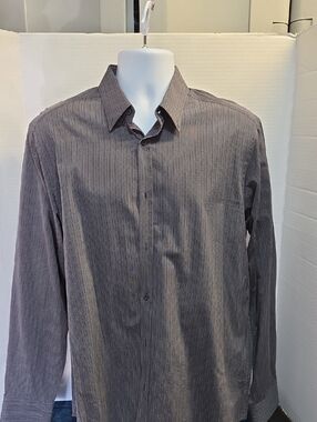 Report Collection Gray And Black Long-Sleeve Dress Shirt with Subtle Pinstripe